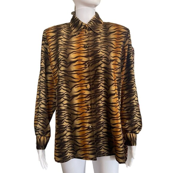 VTG Beverly Rose USA XL collared long sleeve button front top silky Mod punk - Picture 1 of 7